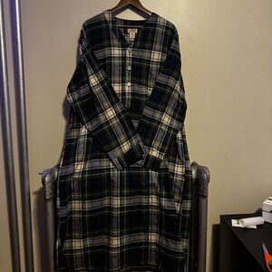LL Bean Men's Plaid Flannel Nightshirt Pajamas Classic Timeless Large Luxury